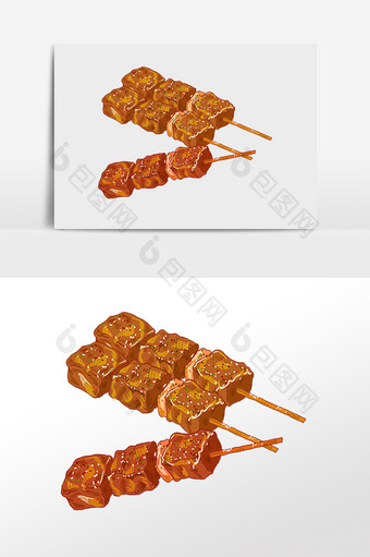 手绘餐饮美食美味烧烤鱼豆腐插画图片