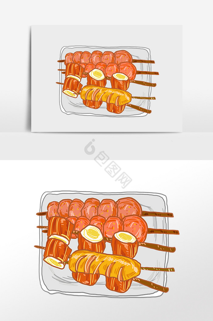 餐饮美味烧烤一盘插画图片