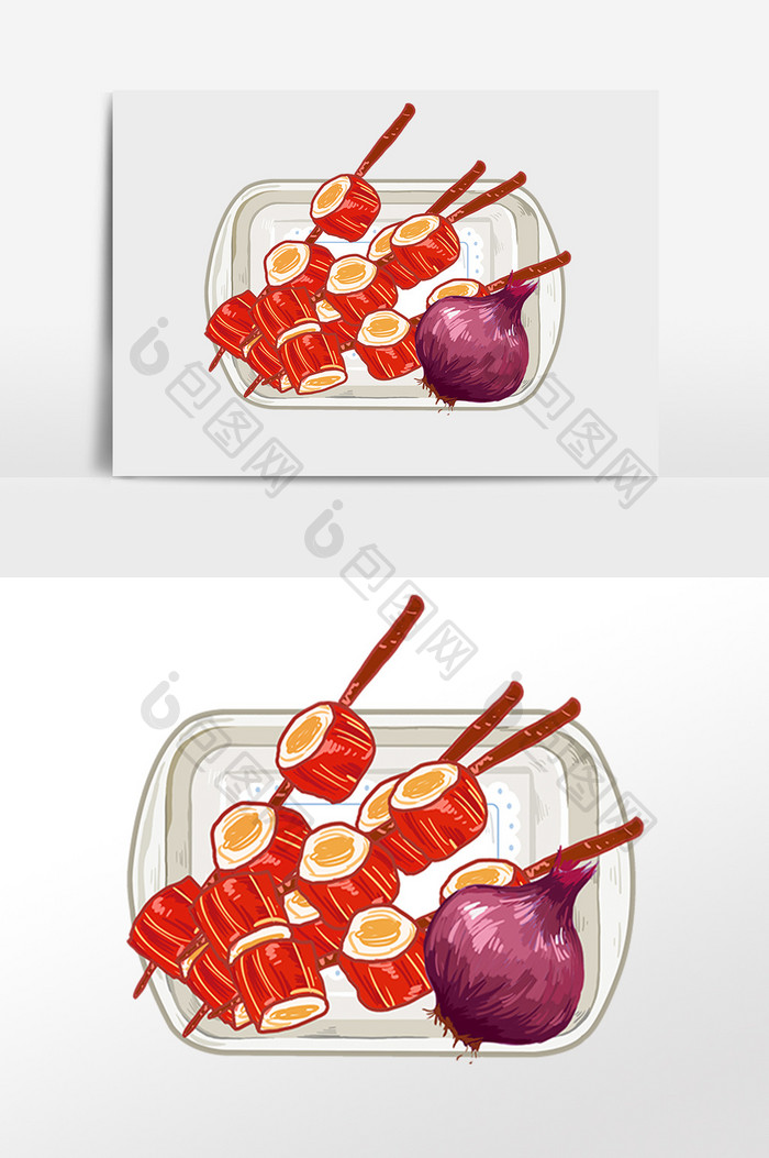 手绘餐饮美食美味烧烤串串插画