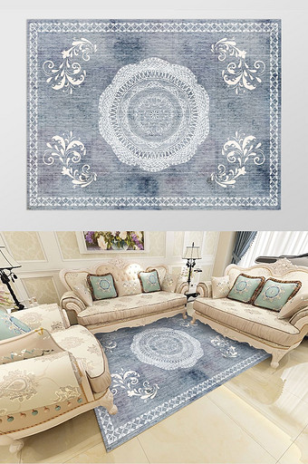 大气灰白色欧式风格纹理印花图案地毯图片