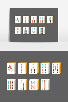 休闲娱乐手绘麻将条牌设计元素