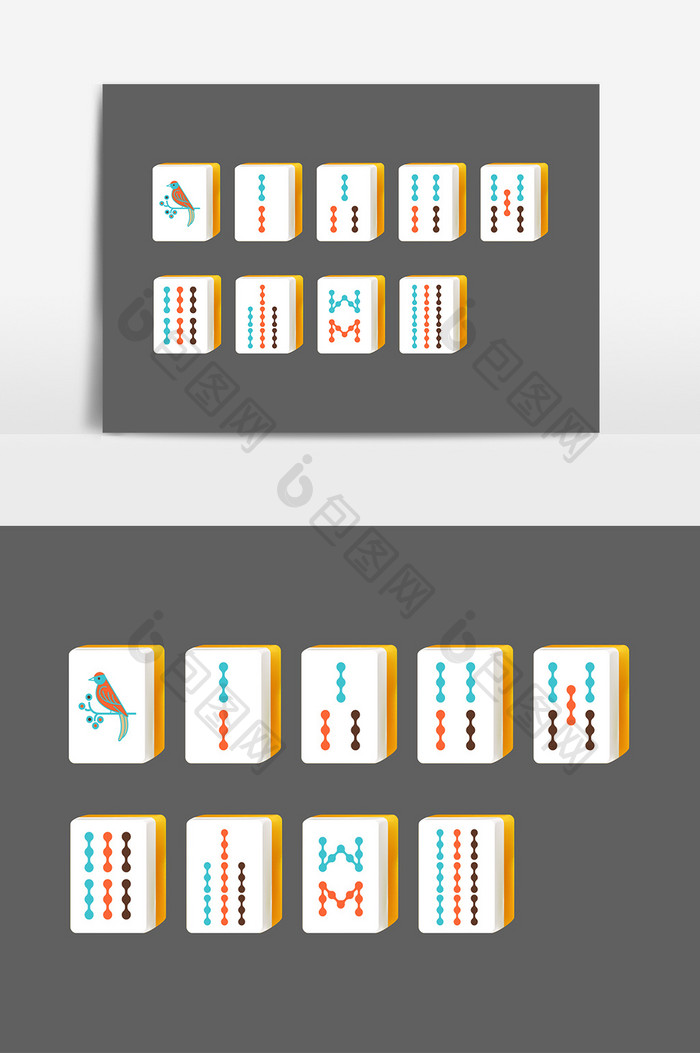 休闲娱乐手绘麻将条牌设计元素