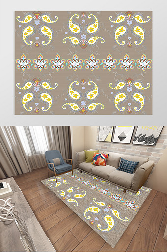 北欧简约几何花卉地毯地毡设计图片
