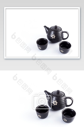 茶壶茶杯复古粗陶茶具白底简洁素材高清图图片