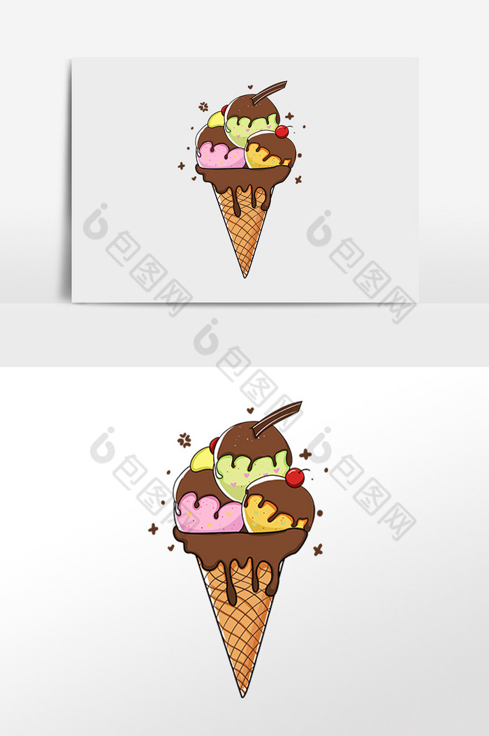 夏季甜点冰淇淋蛋卷插画图片图片