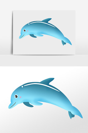 手绘海洋动物活跃蓝色鲸鱼插画
