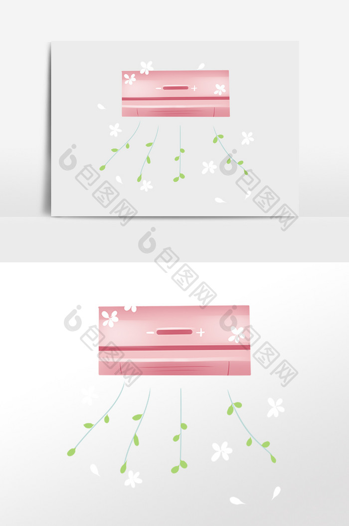 手绘夏季乘凉电器粉色壁挂空调插画