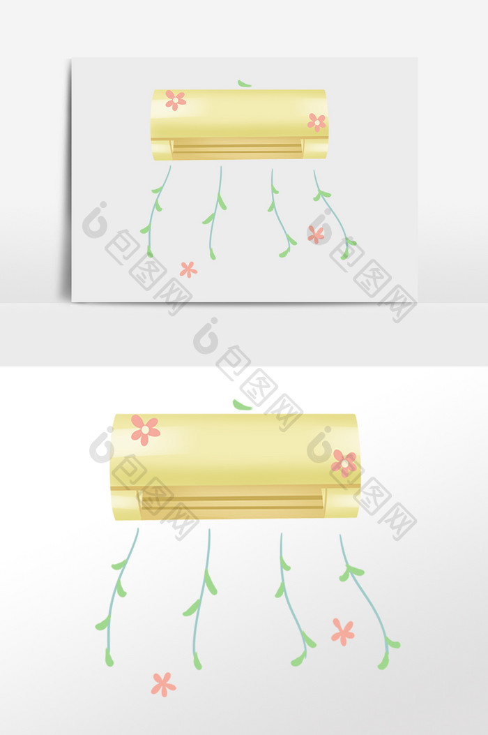 手绘夏季乘凉电器黄色挂饰空调插画