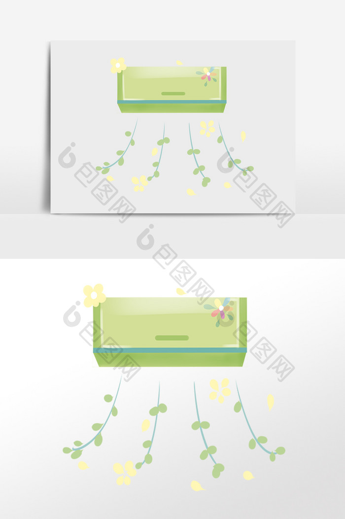 手绘夏季乘凉电器绿色扇风空调插画