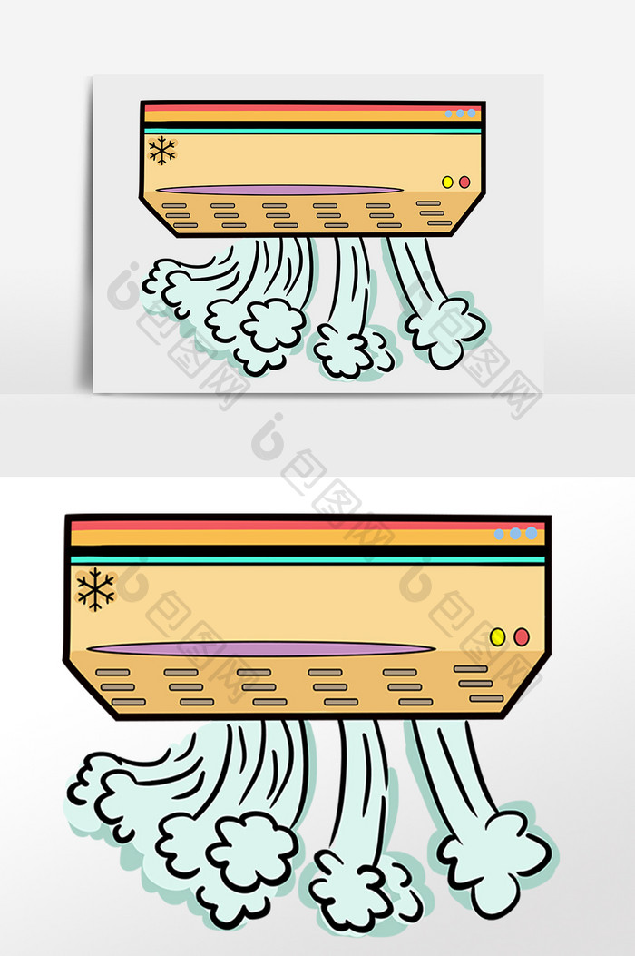 手绘夏季乘凉电器扇风空调插画