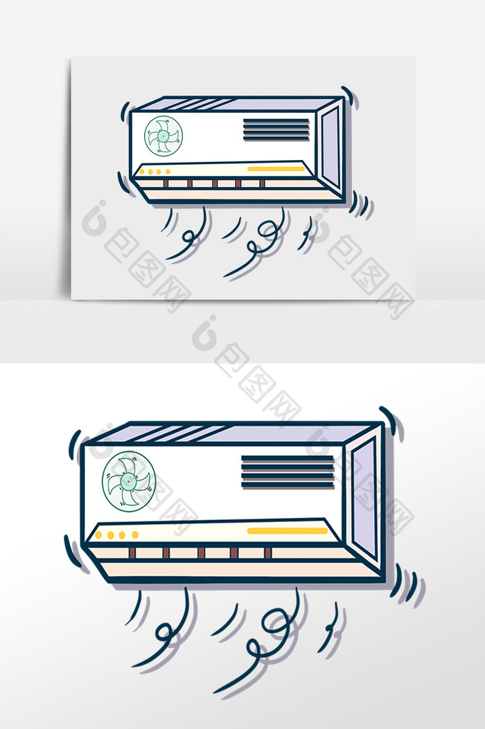 手绘夏季乘凉电器空调挂饰插画