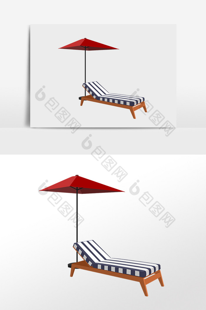 夏季海滩旅游遮阳伞躺椅插画图片图片