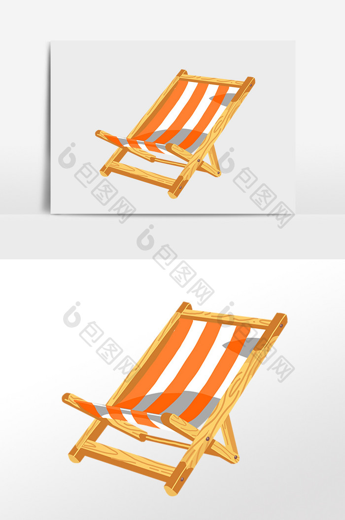 手绘夏季海滩旅游红条躺椅插画
