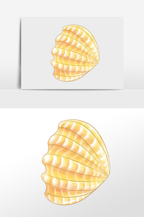 手绘海洋水生物黄色花纹贝壳插画