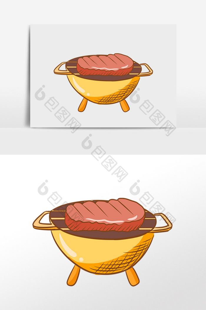 手绘餐饮美食食物烤牛排插画