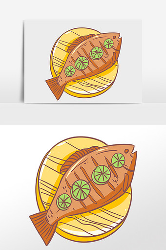 手绘餐饮美食食物红烧鱼插画图片下载