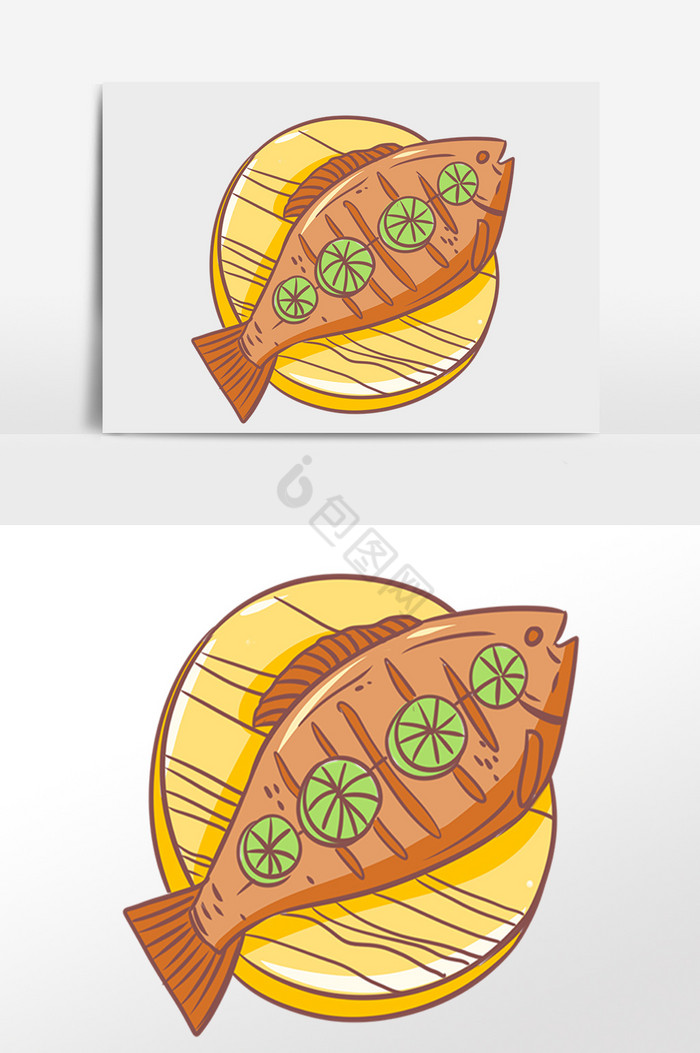 餐饮食物红烧鱼插画图片