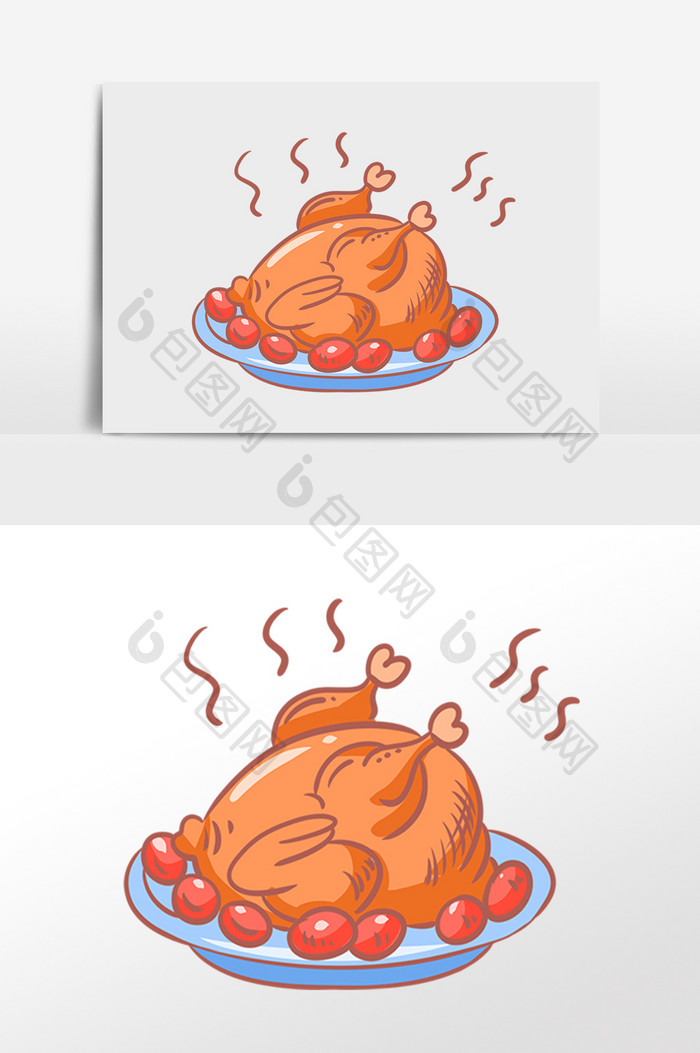 手绘餐饮美食食物烧鸡插画