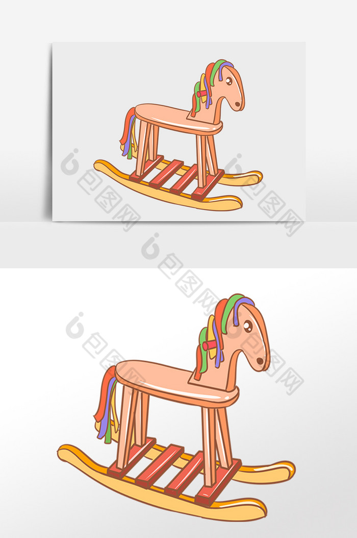 手绘儿童节儿童玩具摇木马插画图片