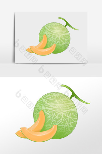 手绘夏季新鲜水果绿色哈密瓜插画图片