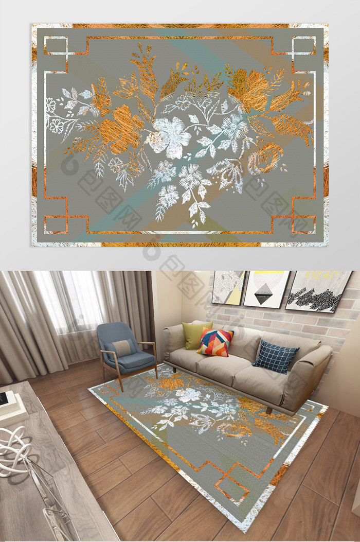 欧式个性花卉地毯地毡设计图形