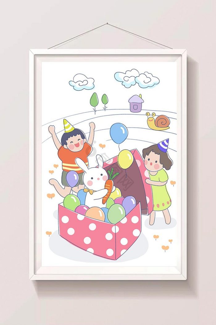 儿童节礼物生日兔子孩子六一插画图片