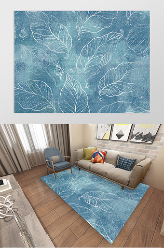 北欧纹理植物叶脉客厅卧室酒店地毯图案图片