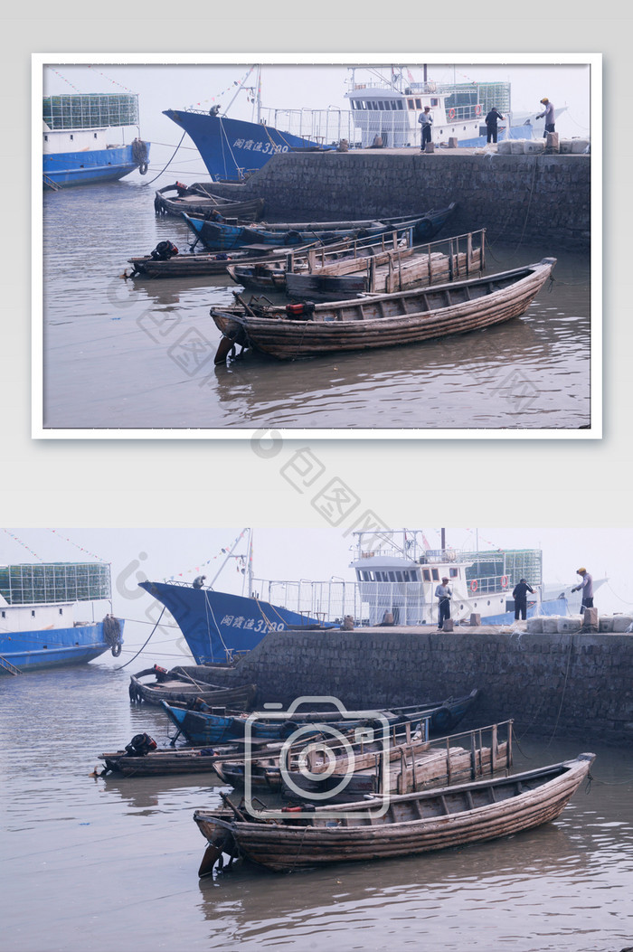 停靠港口的渔船摄影图