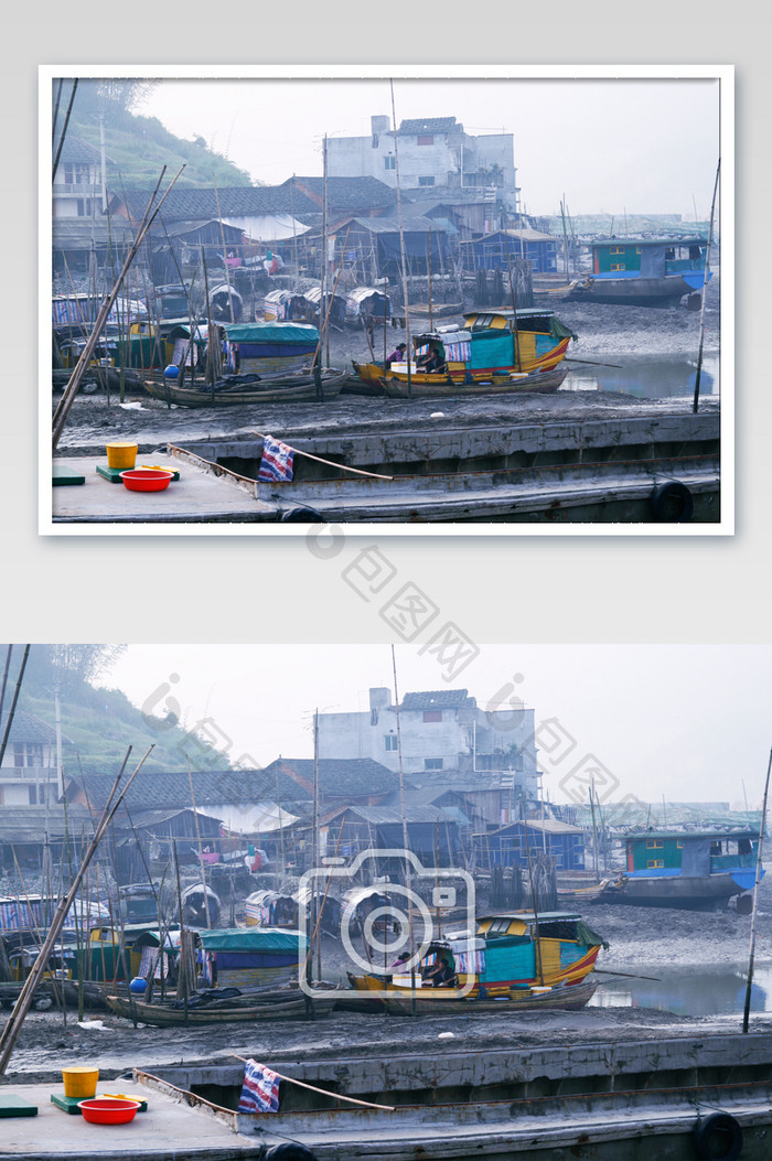 滩涂渔民生活船只摄影渔村摄影图