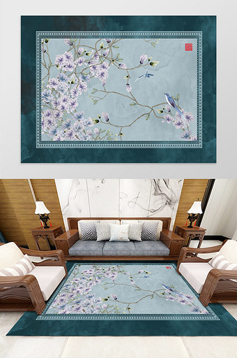 中式古典花鸟客厅卧室酒店地毯图案图片
