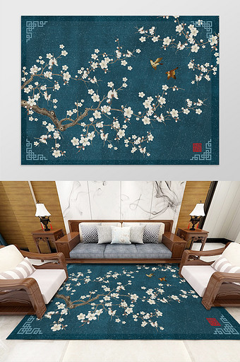 中国风古典花鸟植物客厅卧室地毯图案图片