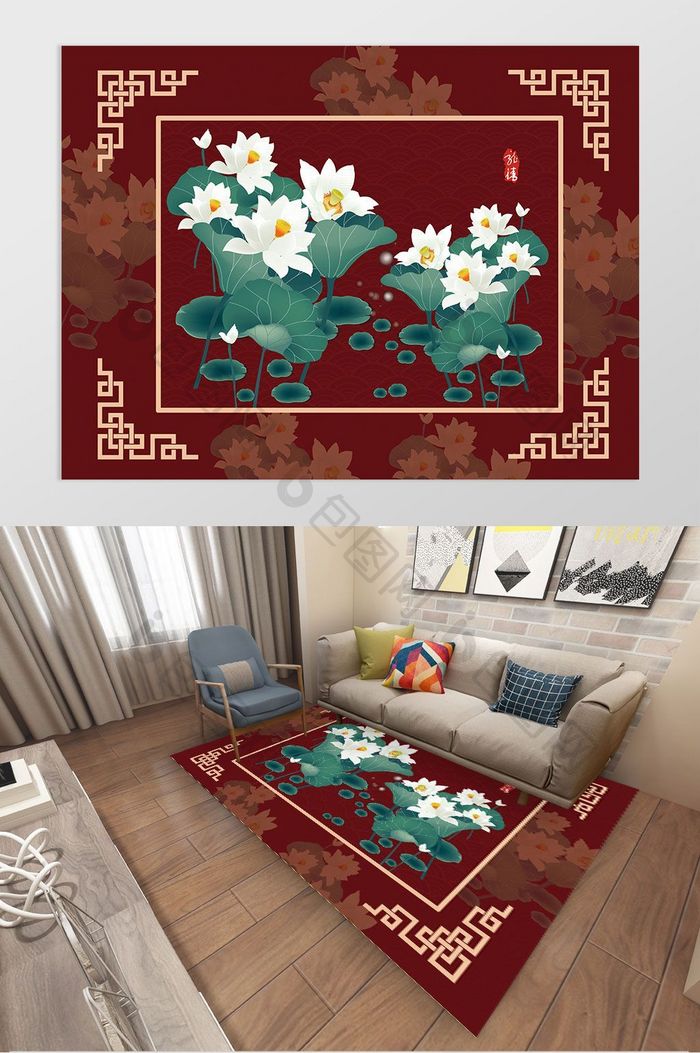 中国风牡丹花卉客厅卧室酒店地毯图案
