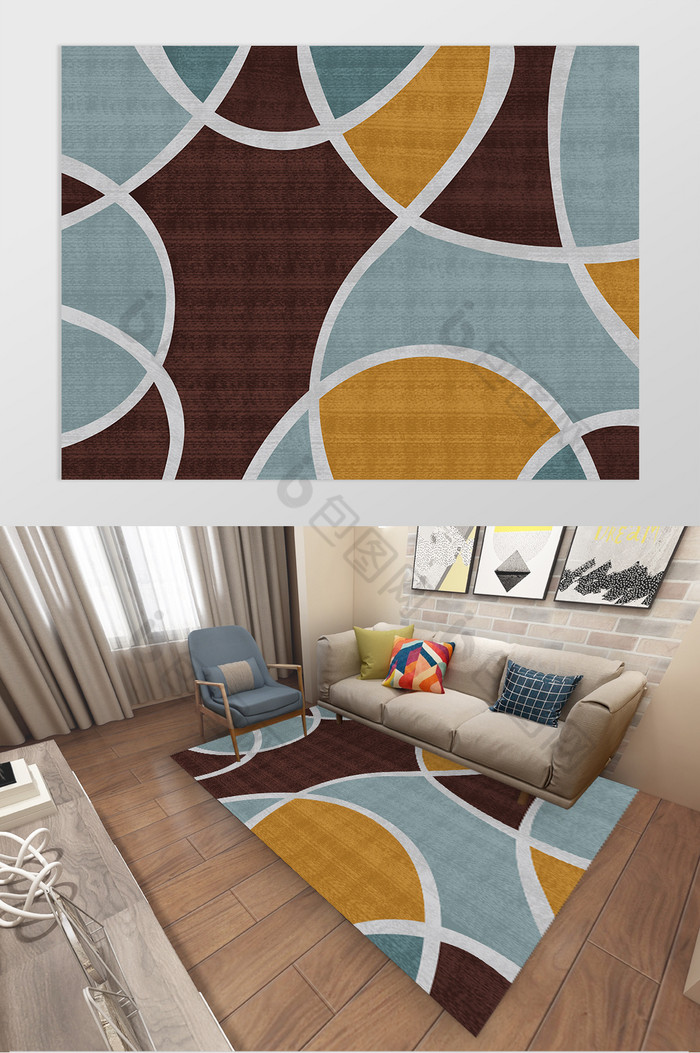 北欧风简约抽象几何纹理客厅卧室地毯图案图片图片