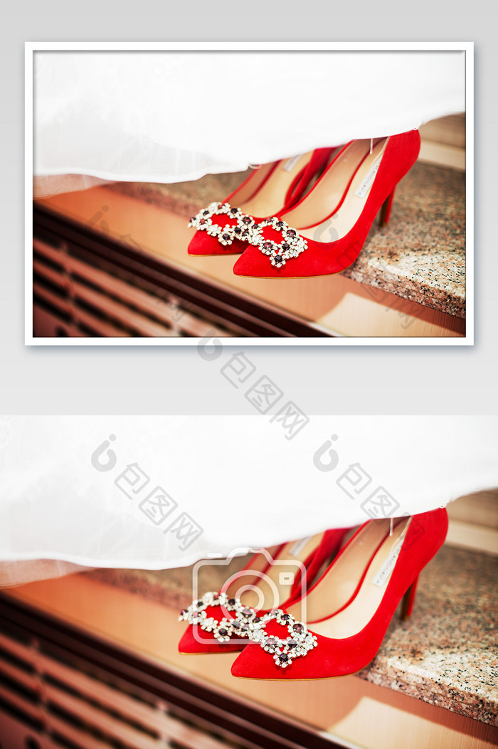 红色高贵婚鞋摄影图片