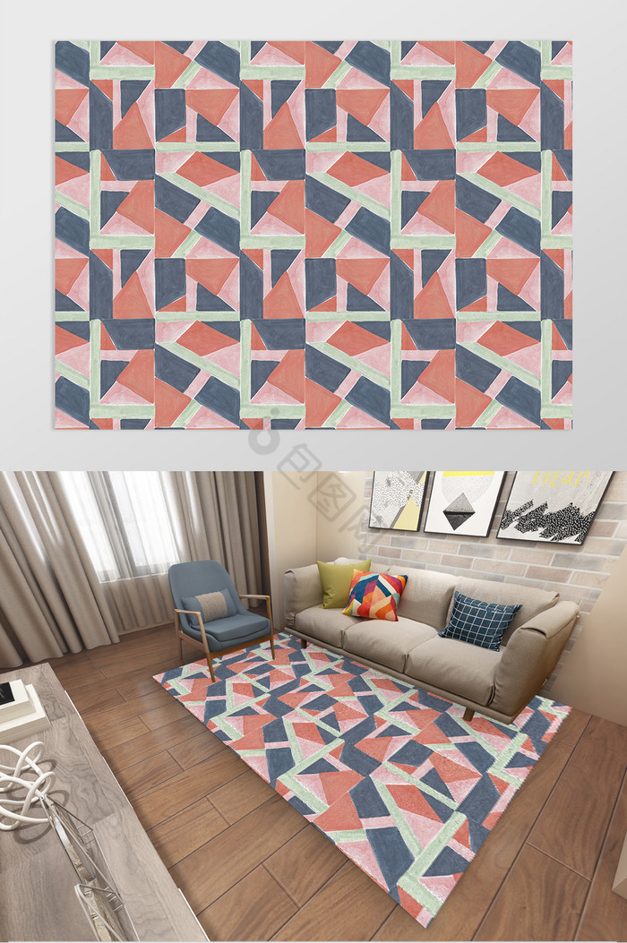 INS北欧抽象几何图案地毯图片