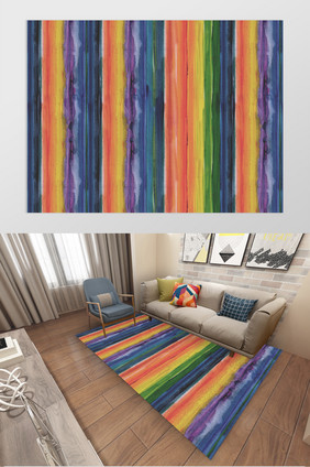 抽象彩色条纹涂鸦地毯