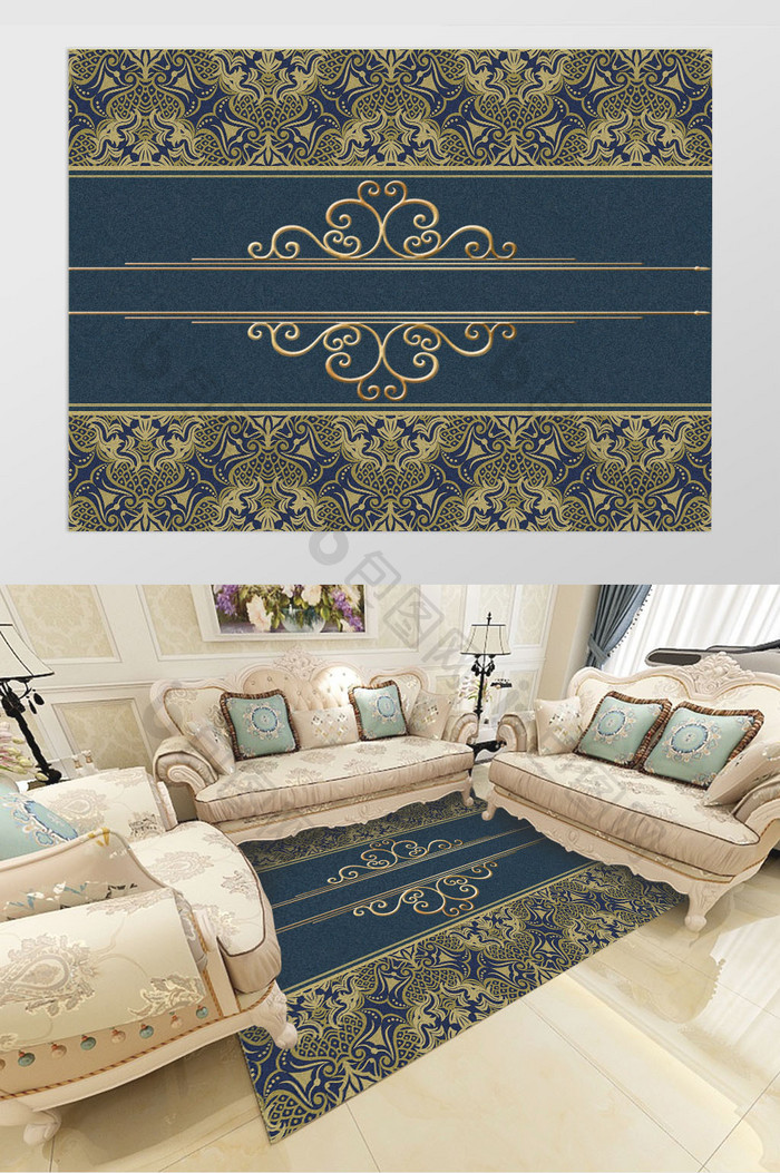 欧式复古花纹美式宫延地毯图案