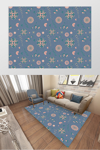 现代手绘花欧式地毯图案图片