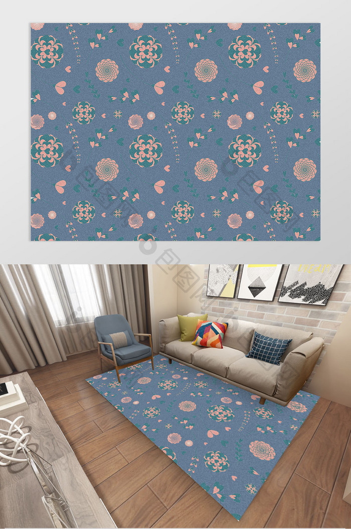 现代手绘花欧式地毯图案