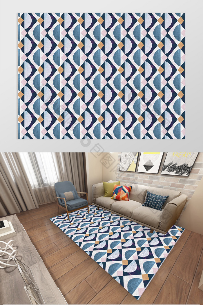 INS北欧抽象几何砖块地毯