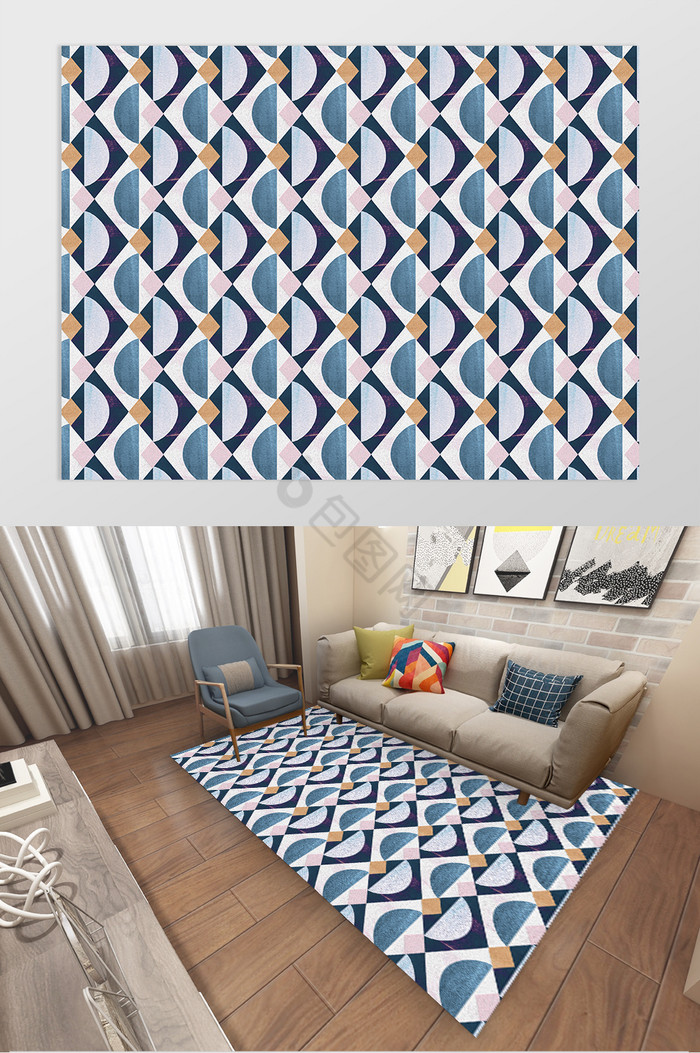 INS北欧抽象几何砖块地毯图片
