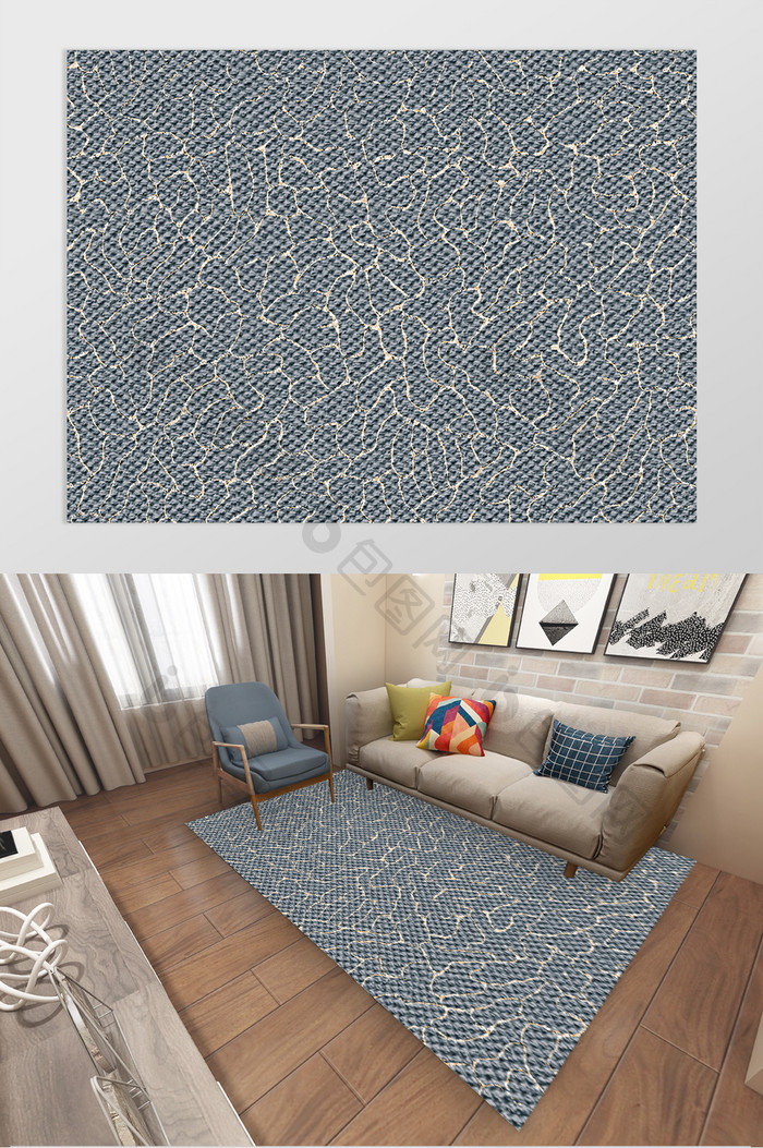 简约摩洛哥金色条纹麻布地毯图案