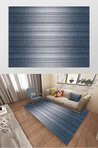简约摩洛哥蓝色条纹麻布地毯图案图片