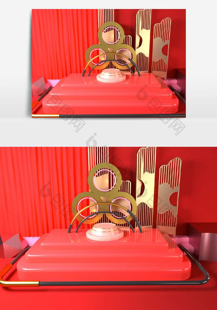 红色节日电商场景模型(oc渲染器)