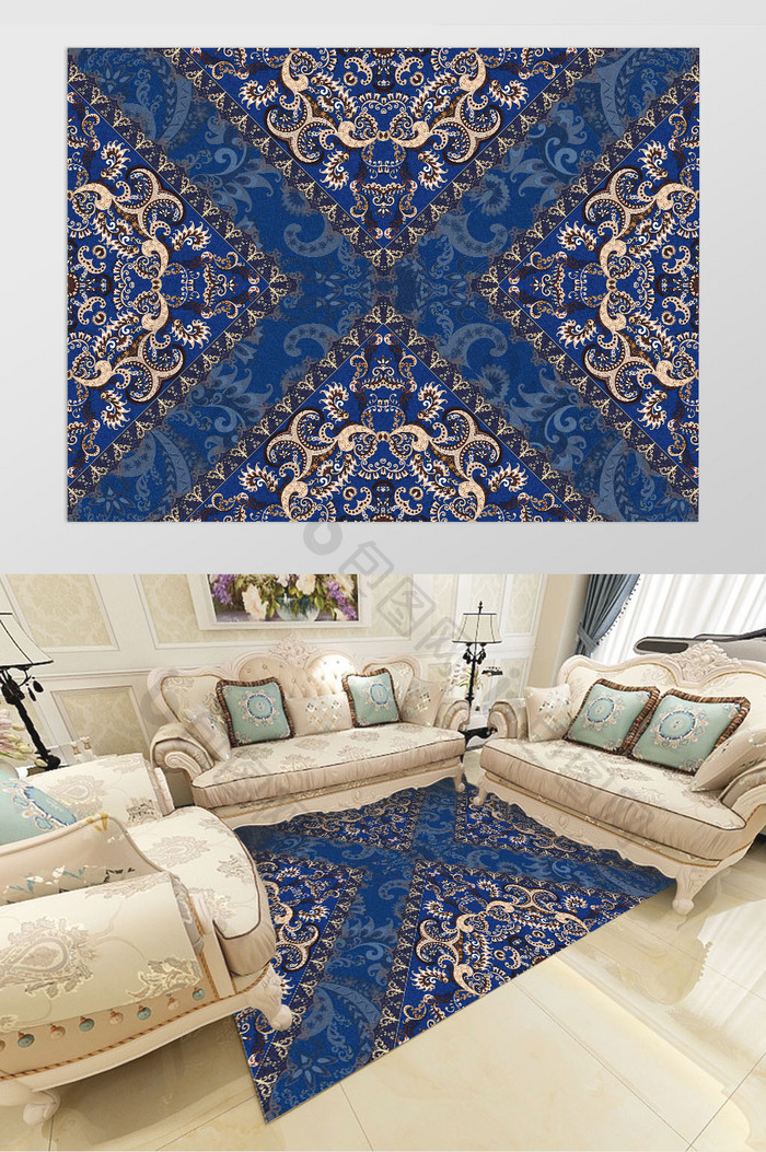 欧式复古花纹美式宫延地毯图案定制