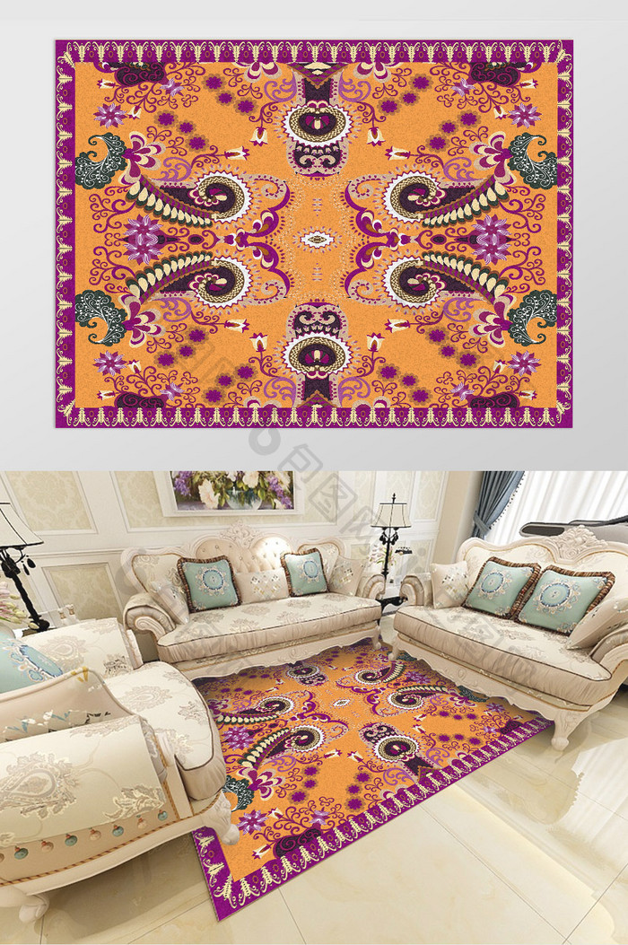 欧式复古古典花纹美式宫延地毯图案