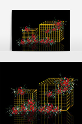 现代简约时尚金红色系鲜花铁艺舞台装饰道具