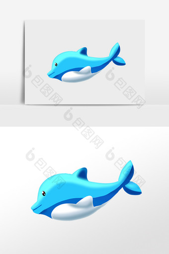 手绘海洋生物动物蓝色卡通海豚插画图片