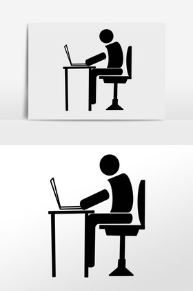 火柴电脑办公人物剪影插画