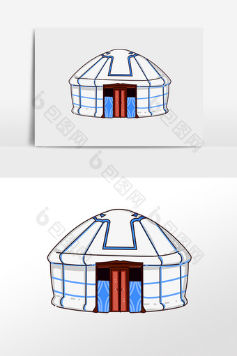 手绘草原游牧民居白色蒙古包插画图片